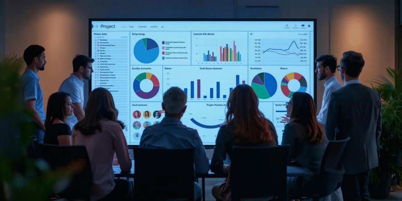 Team working together on a project dashboard