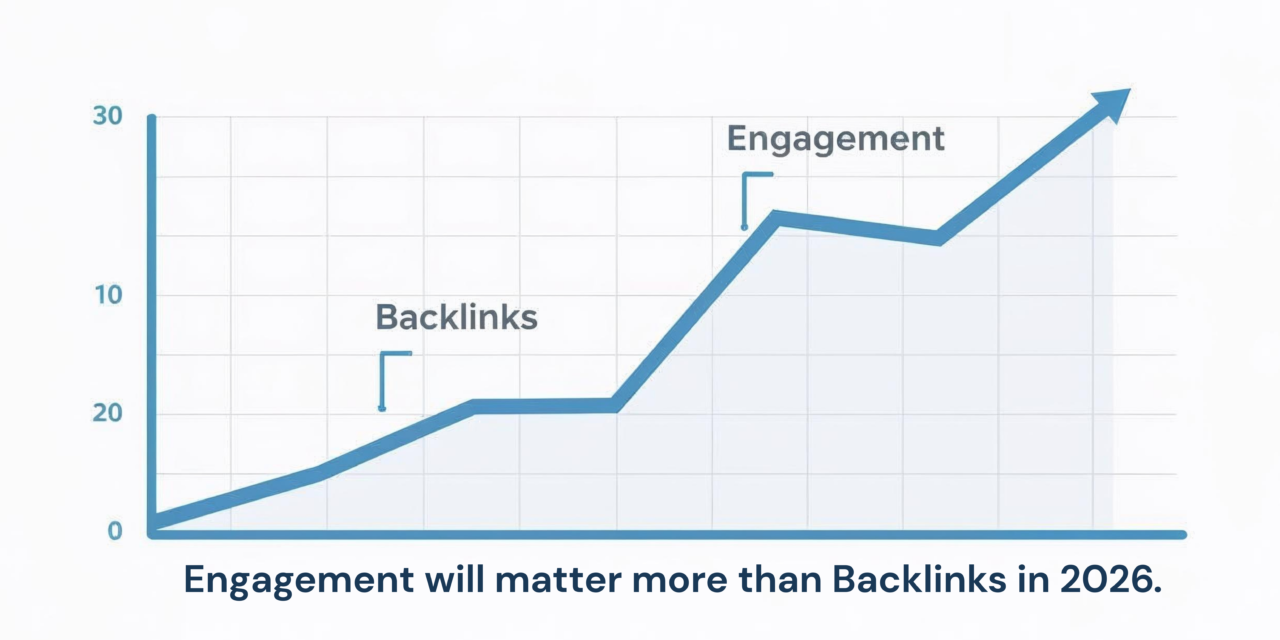 Graph showing engagement rising above backlinks to represent 2026 SEO ranking priorities.