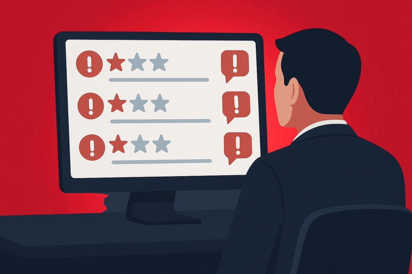 http://Business%20owner%20looking%20at%20a%20computer%20screen%20filled%20with%20suspicious%20low-star%20reviews%20and%20warning%20icons,%20representing%20fake%20or%20harmful%20online%20reviews.