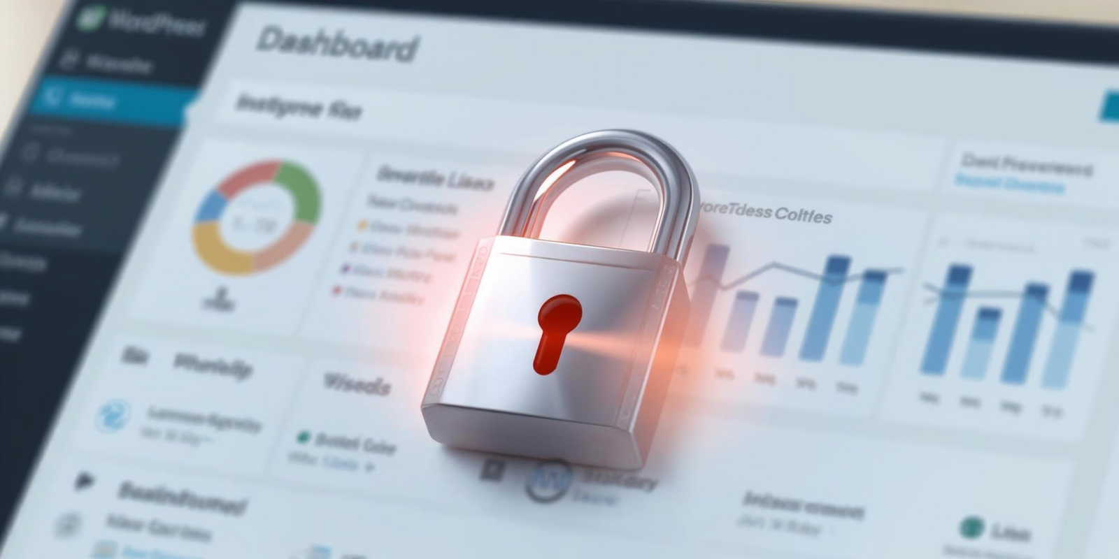 WordPress dashboard with security lock overlay