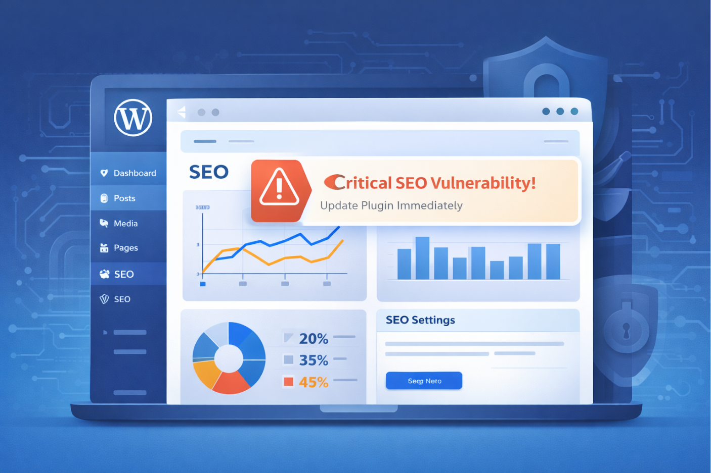 http://WordPress%20dashboard%20showing%20SEO%20charts%20with%20security%20warning%20alert%20highlighting%20All-in-One%20SEO%20vulnerability